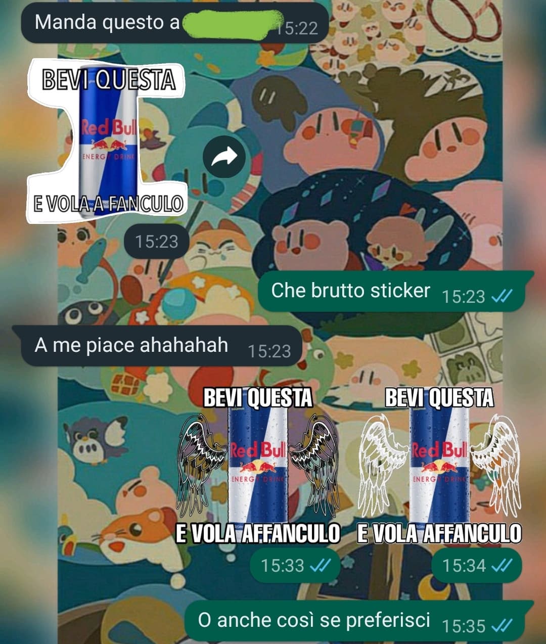 Quando ti mandano uno sticker brutto e tu lo ricrei meglio. In ben due versioni.