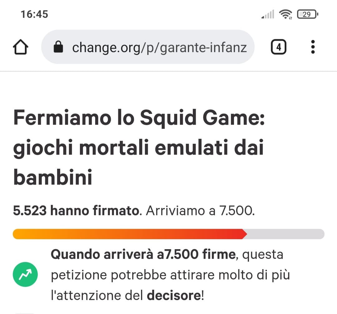 La petizione contro squid game ha già superato le 5000 firme.