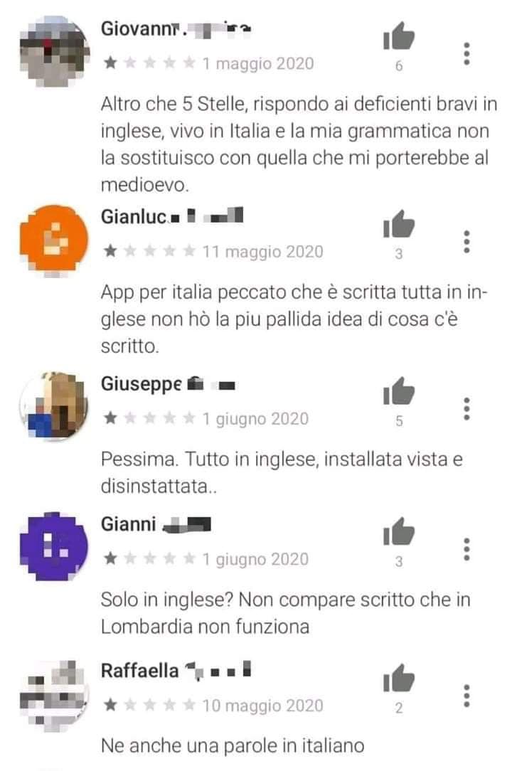 Ho appena letto che molti stavano scaricando Immune System, una vecchia app in inglese per inglesi d'Inghilterra. Peccato che gli analfabeti funzionali che abitano questo paese si sono incazzati con gli sviluppatori perché pensavano di essere su Immuni, ma