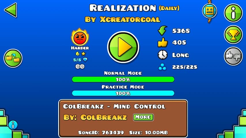 Realization 100%; By Xcreatorgoal; (Difficoltà: Harder 6?); (Grado: Epic)