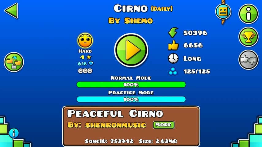 Cirno 100%; By Shemo; (Difficoltà: Hard 4?); (Grado: Normal)