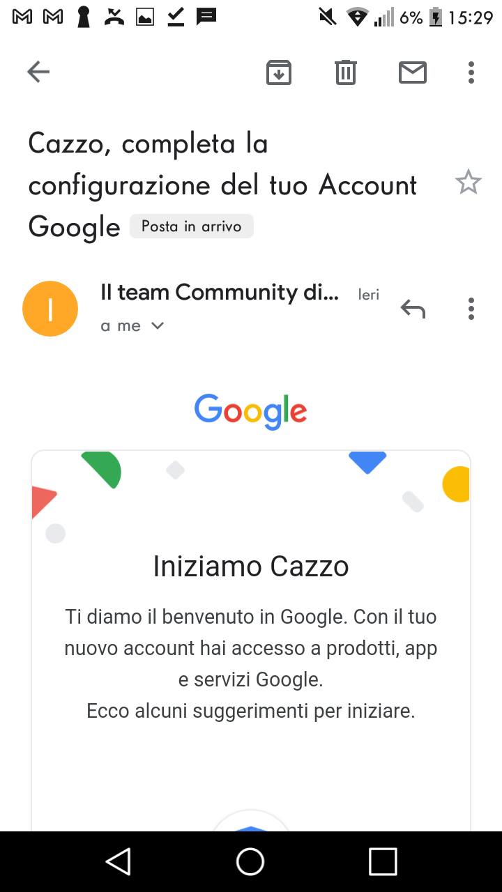 Ieri sera ho creato una mail cazzoinculobelloduro, impostando come nome Cazzo e come cognome Inculo