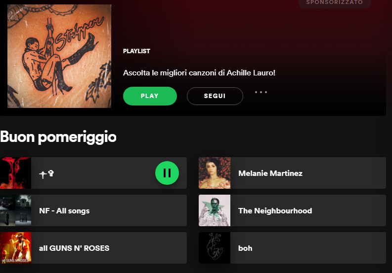 quello che ascolto vs quello che mi propone spotify
spoiler: nemmeno nella prima e in bho c'è roba di achille lauro