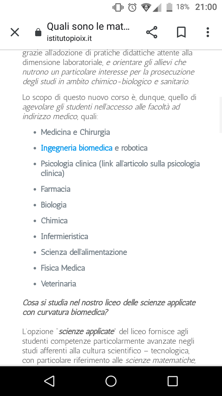 Vado al indirizzo biomedico, deciso 