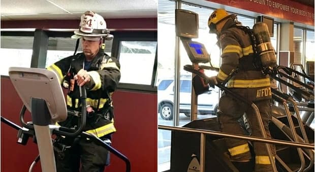 Stair Climb Challenge dei vigili del fuoco americani. Il loro modo di ricordare i 355 vigili del fuoco morti quel maledetto giorno. Anche quest'anno nella giornata di ieri i vigili del fuoco hanno fatto 110 piani sull'attrezzo che simula le scale con tutta