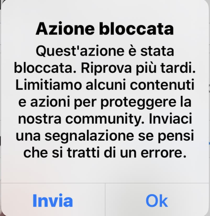 Ragazzi aiuto su  Instagram mi da azione bloccata e anche se aspetto giorni non mi fa fare niente apparte guardare storie e postare, non mi mette nemmeno la data