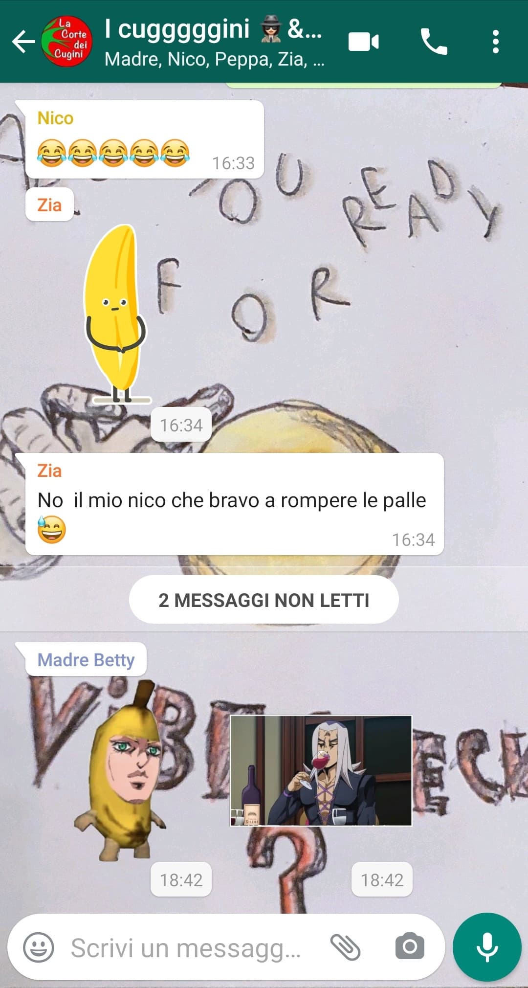 Mia madre che manda a caso sticker di JoJo sul gruppo dei cugini/zii