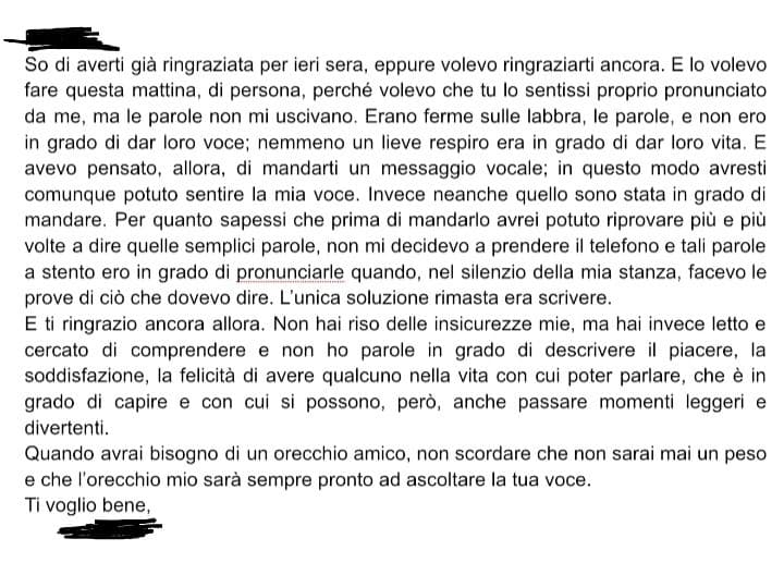 Ci sta secondo voi? Contesto: ieri sera ho parlato di una cosa che mi preoccupava tanto e questa amica mi ha ascoltato