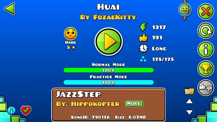 Huai 100%; By FozaeKitty; (Difficoltà: Hard 5?.); (Grado: Normal.)