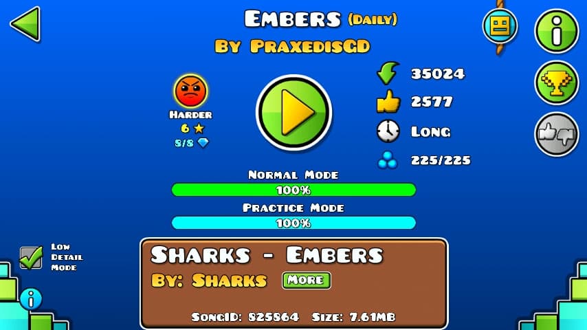 Embers 100%; By PraxedisGD; (Difficoltà: Harder 6?); (Grado: Normal)