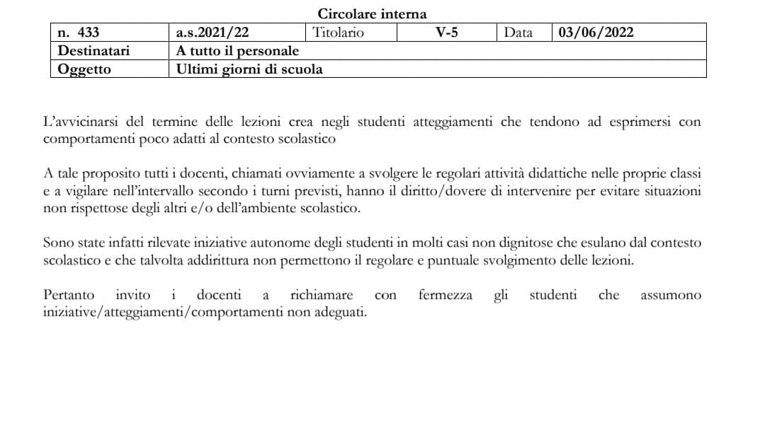 Anche a voi a Giugno arrivano queste circolari? 