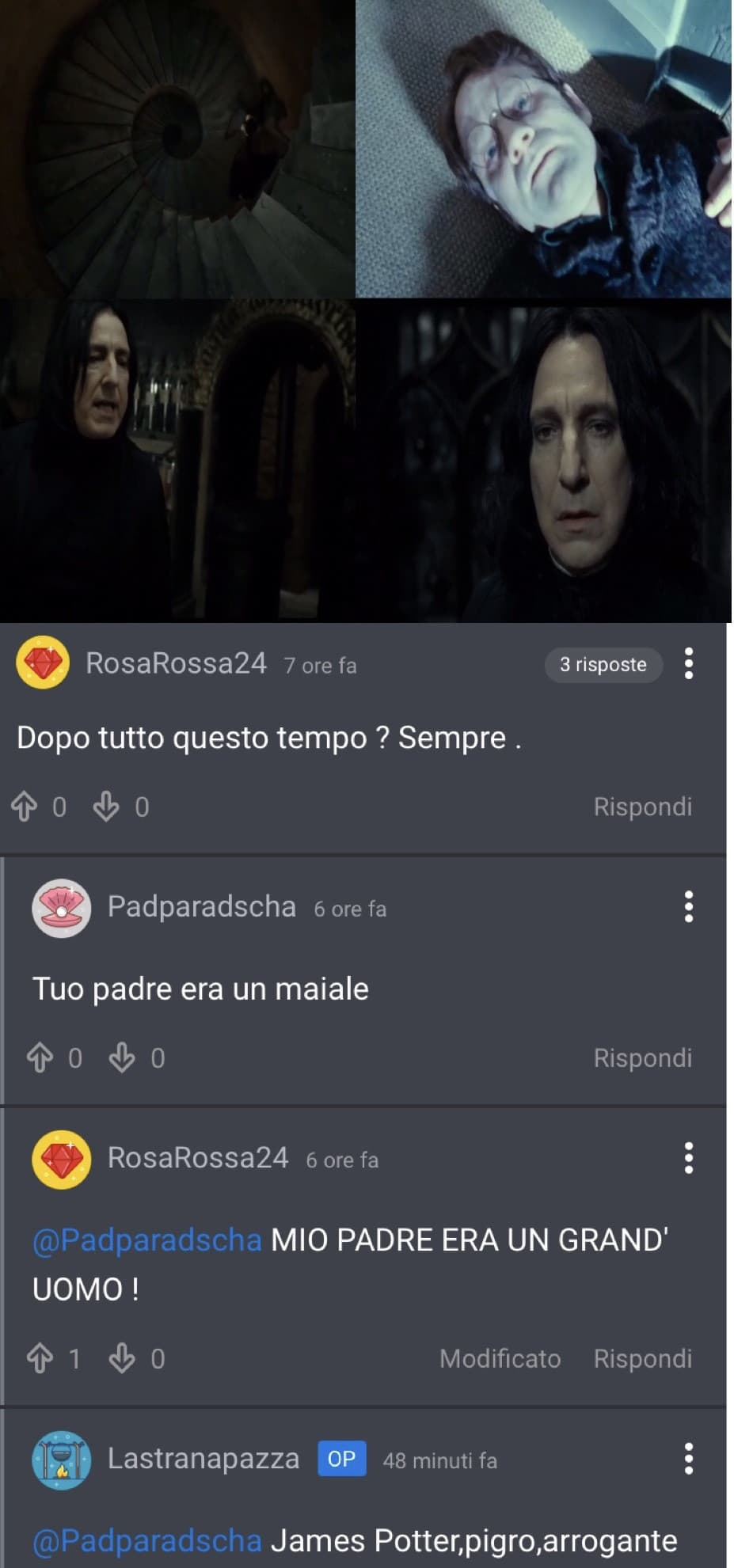 Quando su insegreto insieme ad altri utenti riesci a creare l’ultima parte dei ricordi di Piton .
*leggere la foto dei commenti da sotto e associate le immagini *