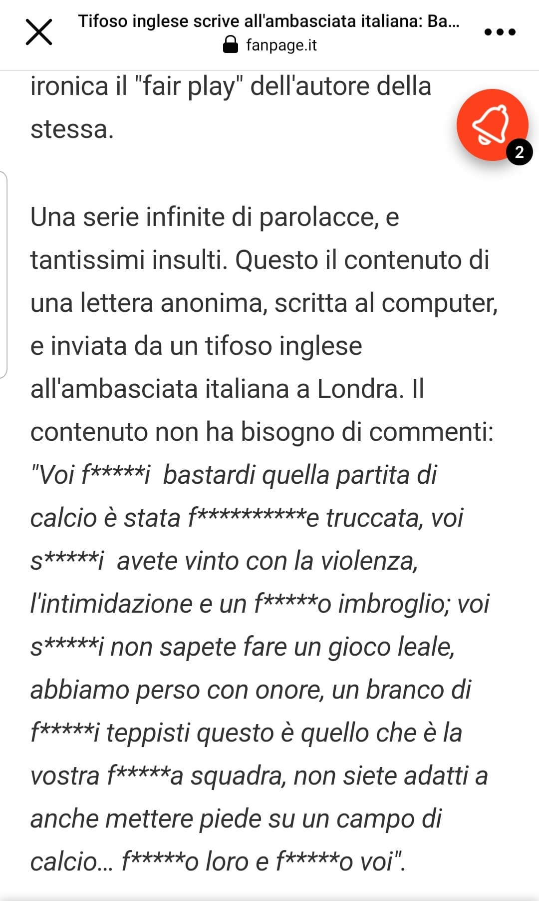 I nostri grandi e irreprensibili amici inglesi da cui dovremmo solo imparare hanno mandato una lettera di complimenti alla nostra nazionale.