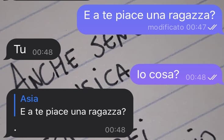 Questa chat e di tipo un mese fa circa. Poi lui a smesso di parlare con me il giorno dopo 