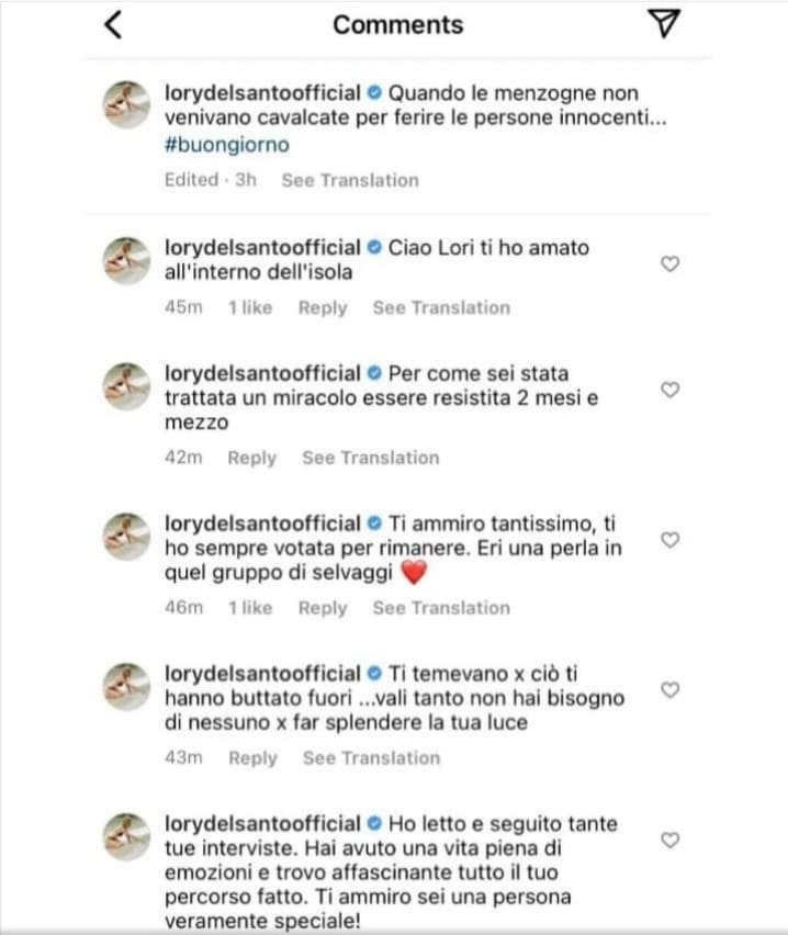 Lory del santo che si commenta il post su Instagram dimenticandosi di cambiare account, è la cosa più bella che vedrete oggi 