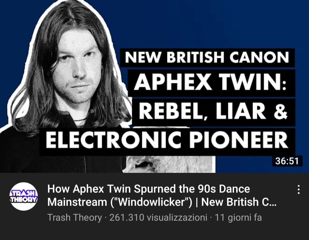 >electronic pioneer >90s. va bene, ignoriamo 30 anni di musica per giustificare il video. io mentre ascolto aphex twin: ???. 