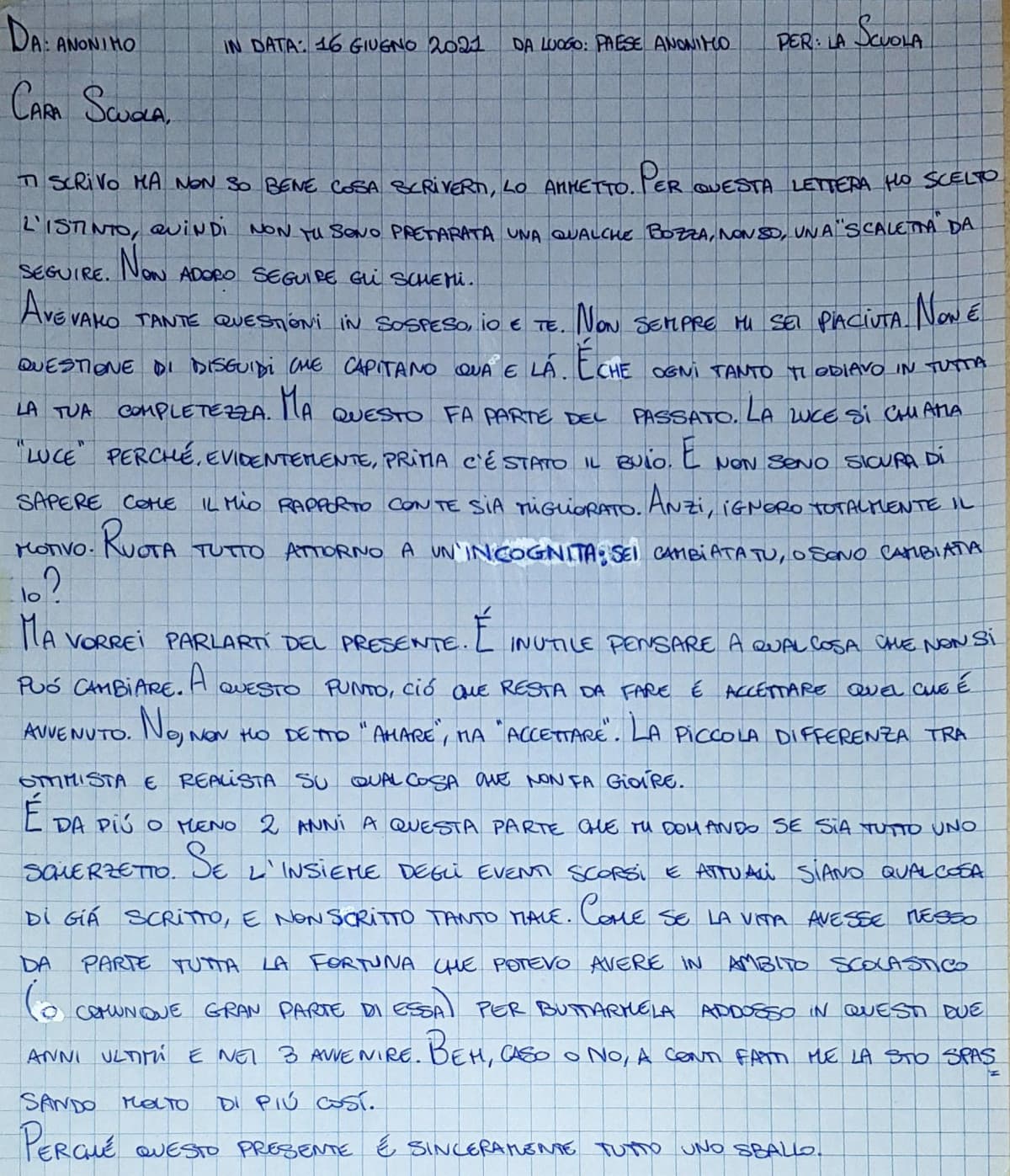 Non so perché ho davvero partecipato a sta cosa #letteraanonima