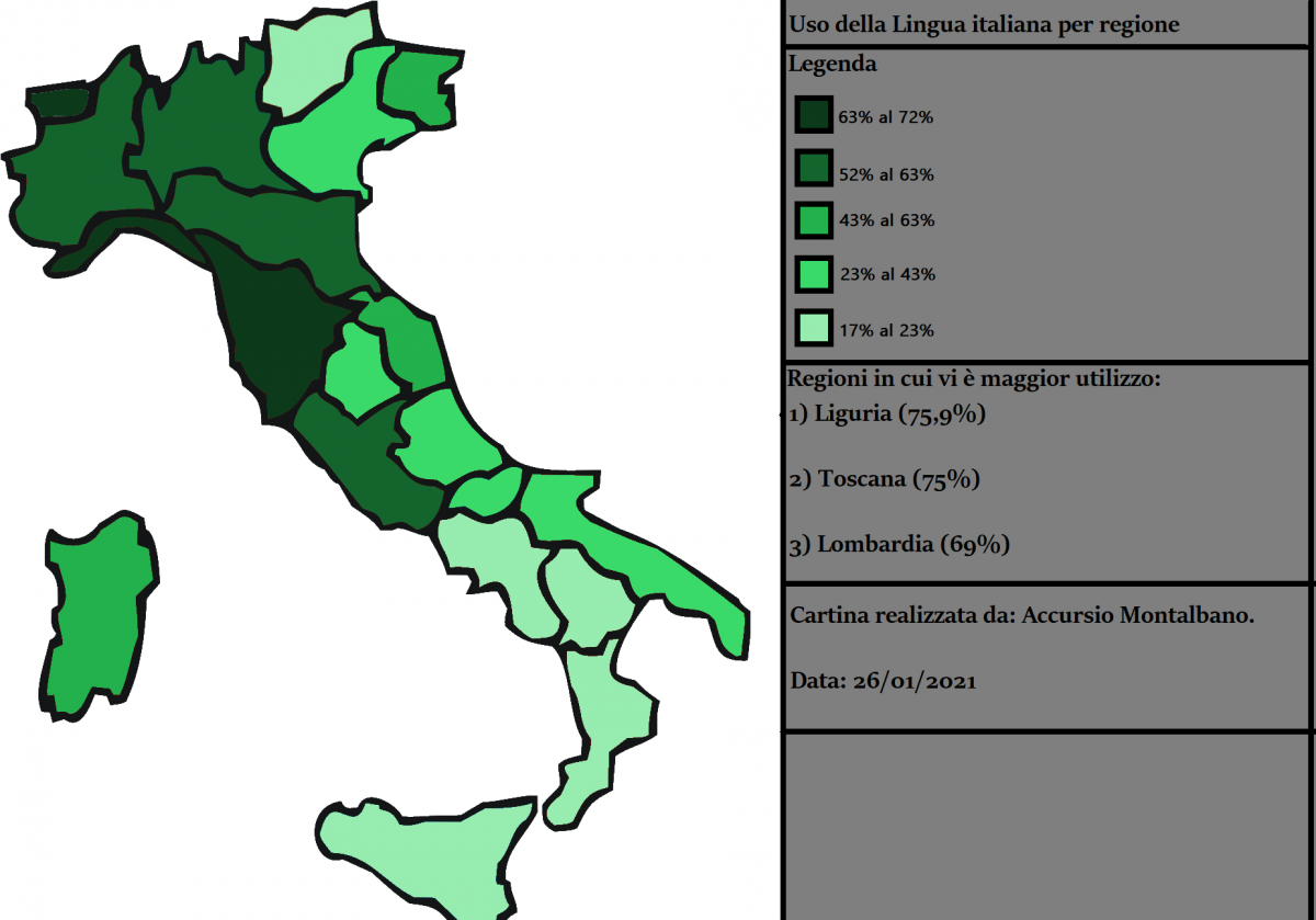 Uso della Lingua italiana per regione.