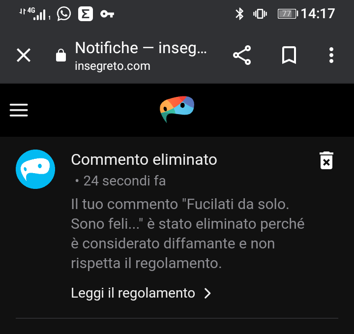 Mi spiegate dove cazzo ho scritto sto commento? La parte brutta di insegreto è che quando cancella qualcosa non ti mostra dove l'hai scritta.