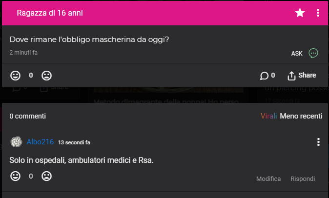 Albo, ormai esperto in covidologia. Sono felice, oggi posso continuare a fare ciò che faccio da tempo ma senza più sentirmi un fuorilegge (frequento solo mezzi pubblici, dove l'obbligo è scaduto ieri, mentre gli ospedali non fanno parte della mia vita).