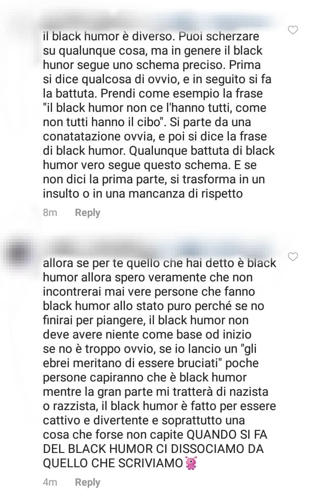 Ecco perché il black humor è visto male, perché le persone non sanno usarlo. 