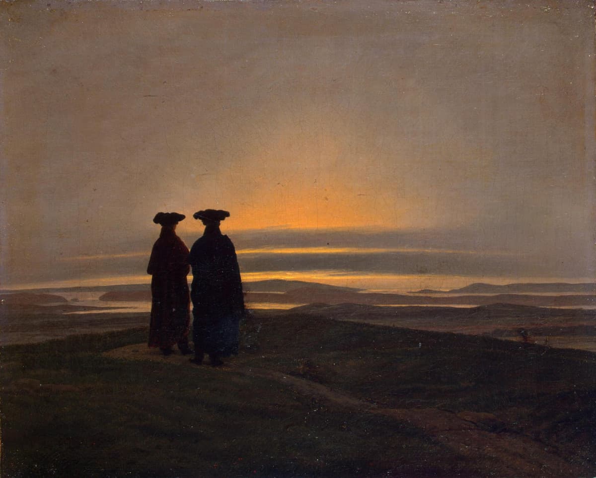 Sid con la sua morosa guardano il tramonto sulla riva del mar baltico, 1830 circa