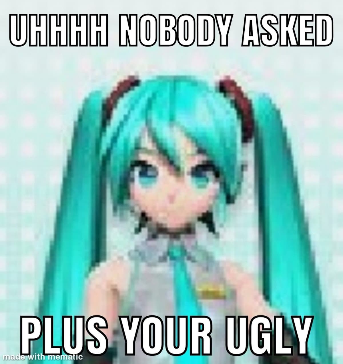 RAGAZZI UNO MI HA DETTO CHE MI STIMA DOPO AVER VISTO LA MIA FOTO PROFILO COSA E NON SAPEVA MANCO CHI È MIKU MA C'È UNA VOCALOID FAN SIMPATICA IN CLASSE AAAH