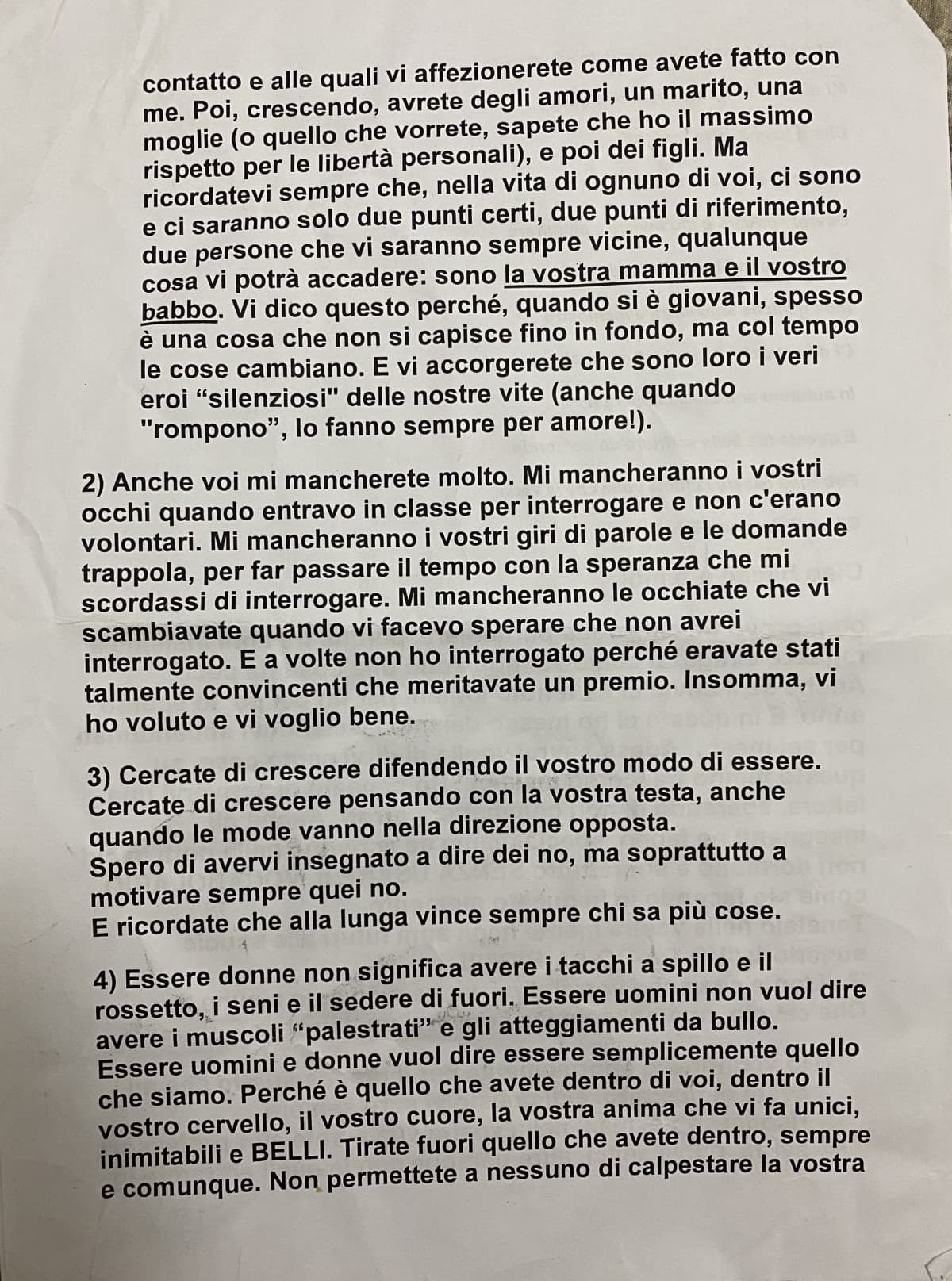 io che rileggo la lettera del mio professore delle medie: