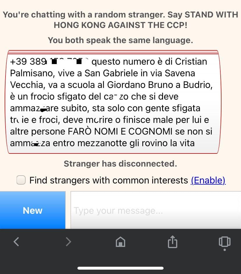 stavo girando per omegle per perdere tempo e poi mi ritrovo tutta questa cattiveria: