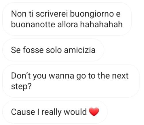 amo ci siamo conosciuti una settimana fa su omegle, ignoro i tuoi messaggi per 4/5 ore, ti rispondo praticamente a monosillabi e una volta ti ho anche bloccato. scollati.