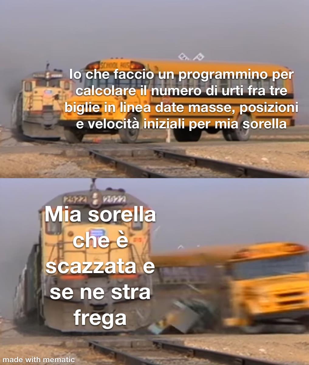 Ci ho messo un bel po' e neanche un grazie... come quando le ho costruito il pendolo di Newton che doveva costruire lei come compito per fisica durante le vacanze di natale...