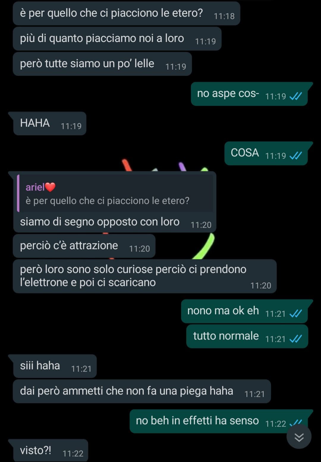 la prof: *si limita a spiegare l'attrazione magnetica* 
la mia ragazza: