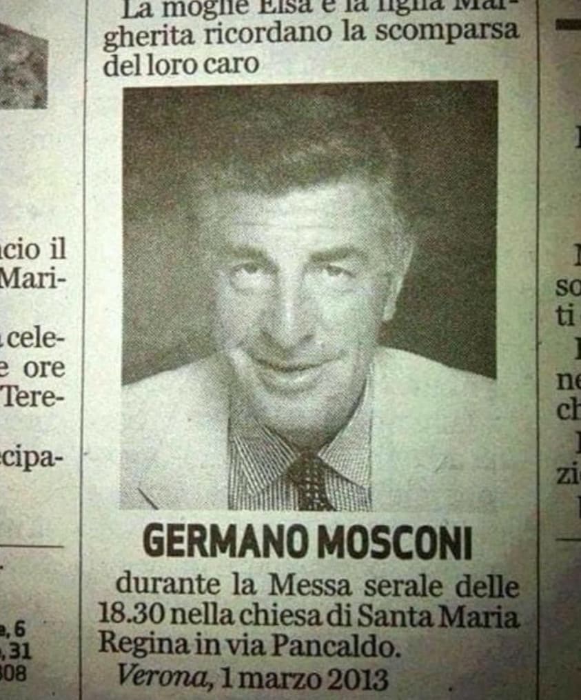 8 anni fa moriva Germano Mosconi (Anche se in realtà si dice che sia andato a dirgliele di presenza). Ancora oggi ci chiediamo chi è quel mona che sbatte la porta urlando.