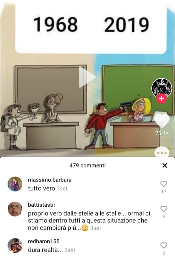 Che fastidio sti boomer che provano a buttare merda sulle nuove generazioni. Che poi vivete in una menzogna. 50 anni fa se davi i fiori alla maestra, lo facevi sperando che non ti colpisse con un bastone quando sbagliavi.