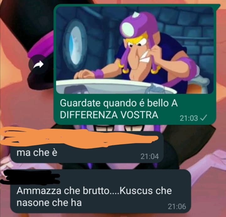 Quando il tuo allenatore di nuoto ti insulta il ragazzo e tu prendi il telefono di tua sorella perché si.
Tipi colori:
Viola:tipo ignorant
Nero:allenatore che non apprezza i gusti
Giallo:io
Azzurro:"mia sorella"