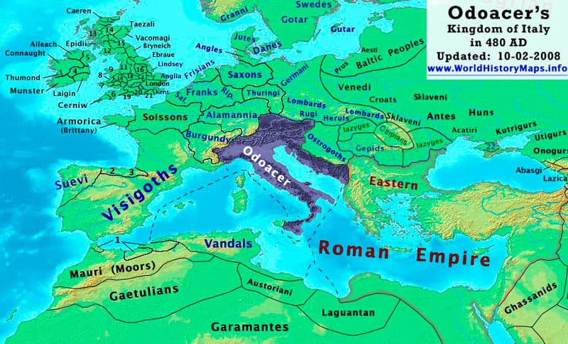 Italia in un periodo storico un po' dopo la caduta dell'impero romano; solo a me non dispiacerebbe un'Italia con questo territorio (zone blu/viola)?