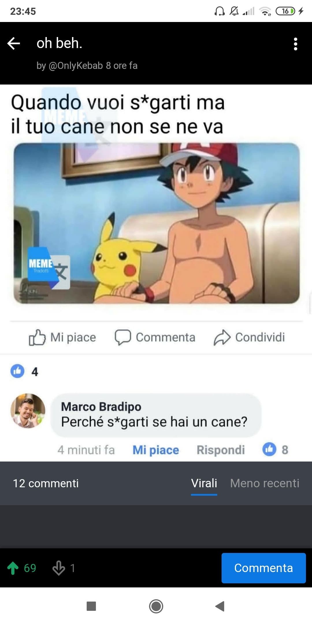 se notate in basso il numero di like è 69. Ash? Cosa devi dirci? 