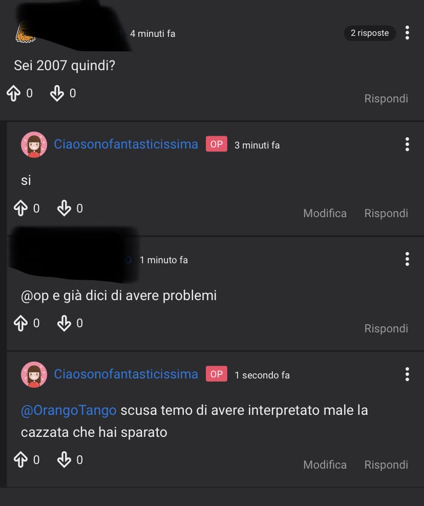 faccio finta di aver censurato il suo nick.  comunque ti sembra il caso? punto primo tu non potrai mai sapere cosa passa una persona, punto secondo un’età non definisce lo spessore dei problemi 