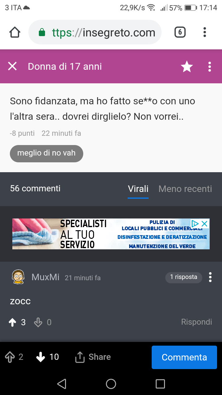 Me lo segnali stronza? E io lo rimetto spero che ti bannino a vita e di non leggere più segreti del genere 