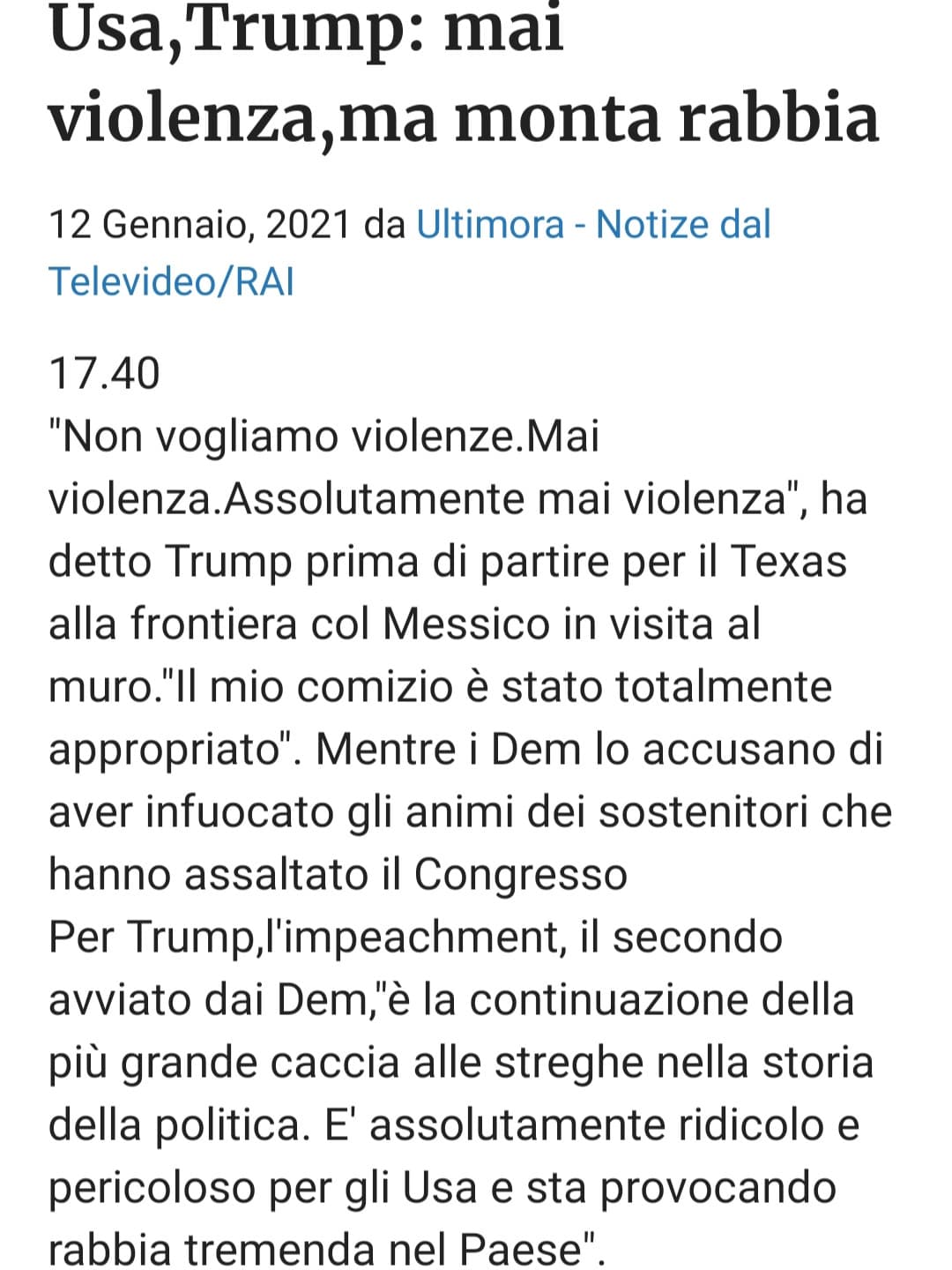 Trump ribadisce la sua contrarietà alla violenza