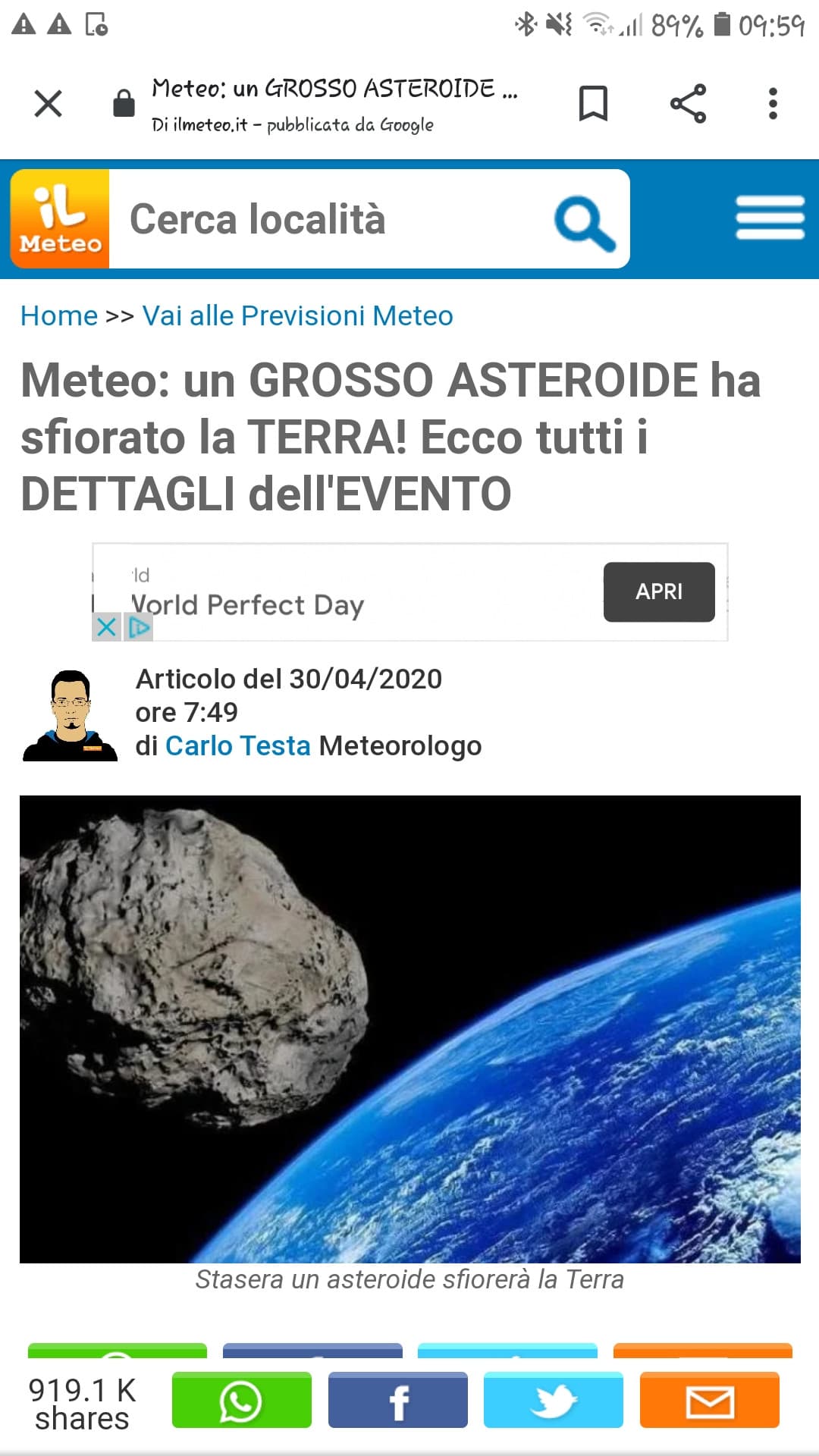 Un asteroide tra ieri e oggi ha sfiorato la terra... ?☄