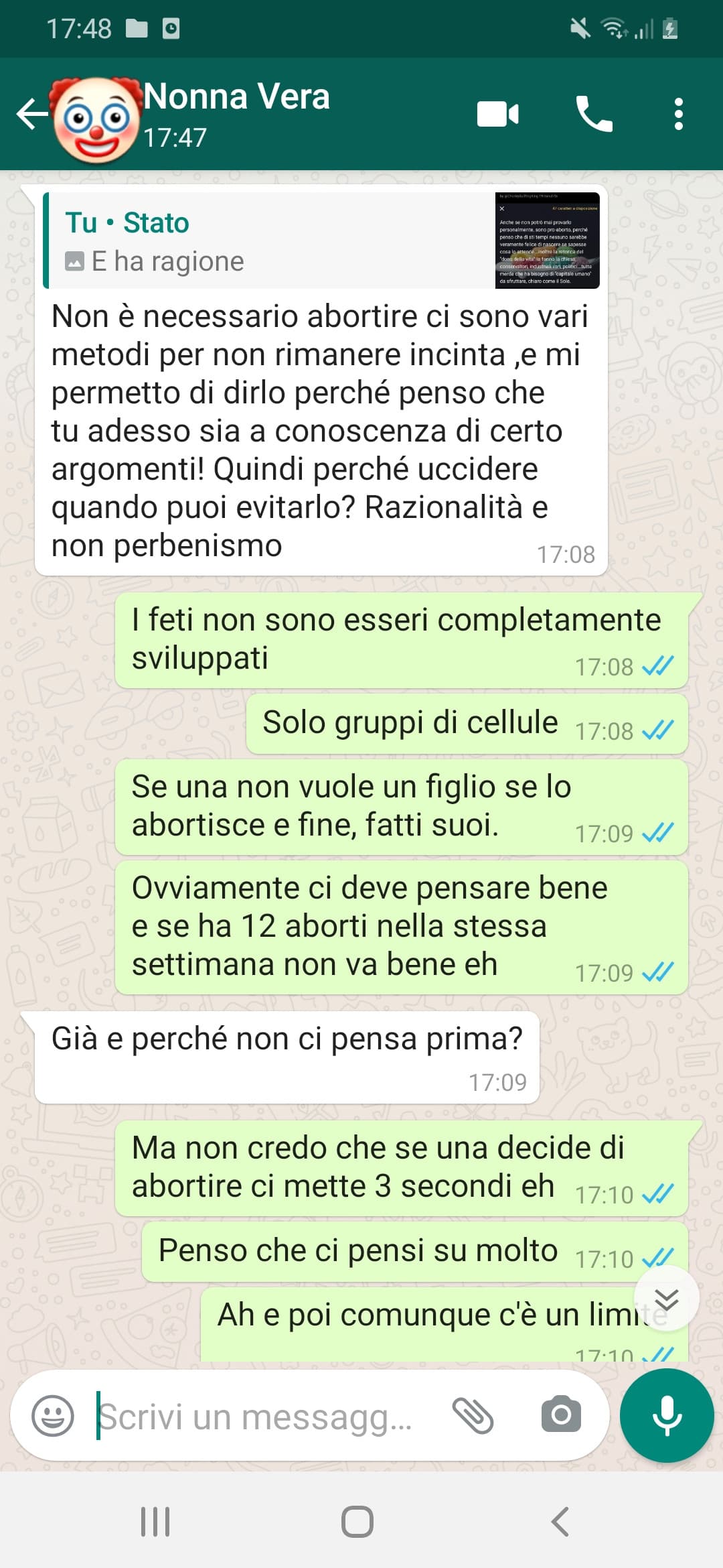 Ho imparato quanto ipocrita è mia nonna, e poi boh sta chat è così cringe che va letta kek