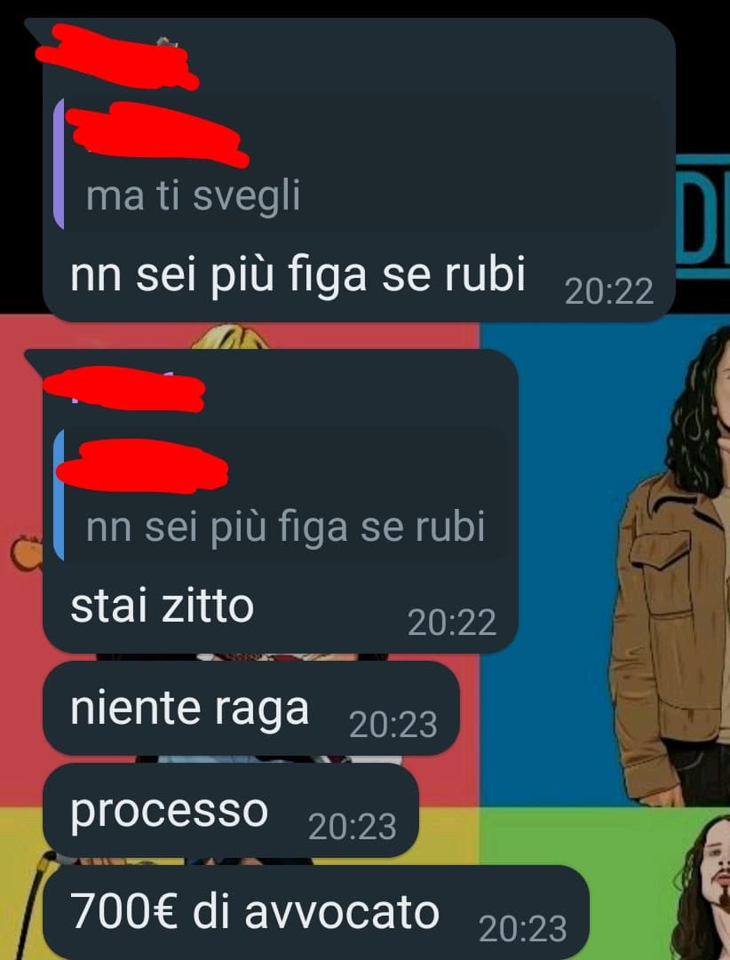 Non una mia compagna di classe che era fatta, ha rubato qualcosa e adesso deve andare al processo 