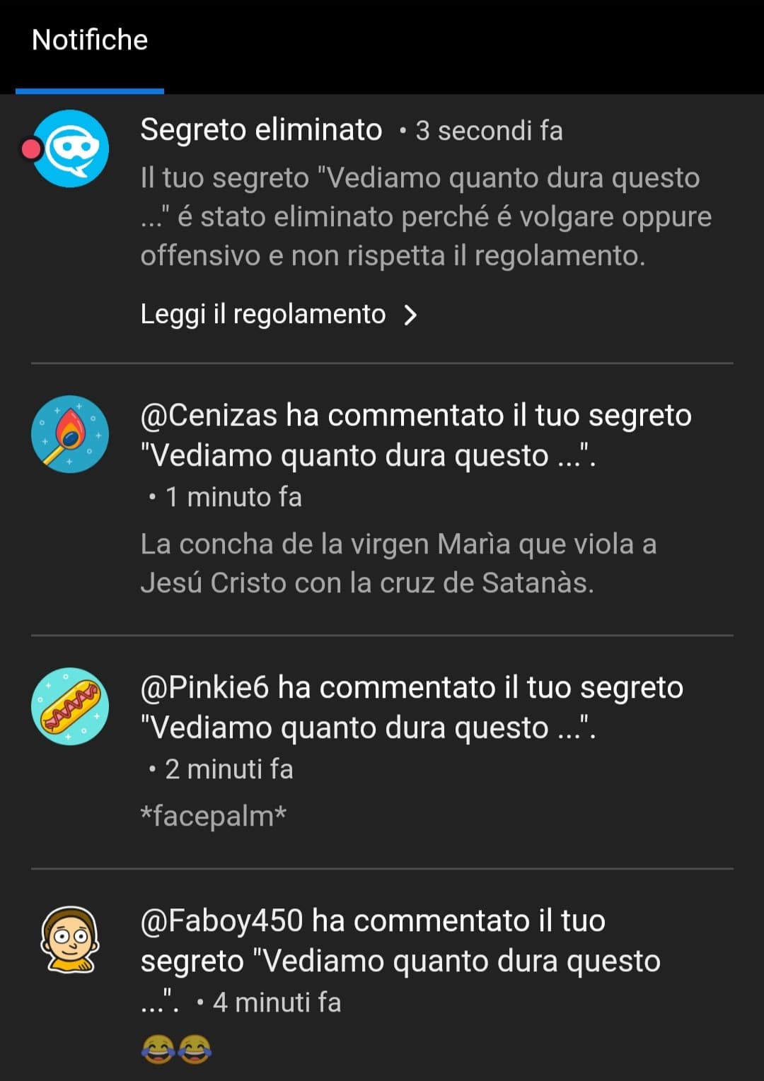 E niente il segreto è durato 5 minuti tondi ??