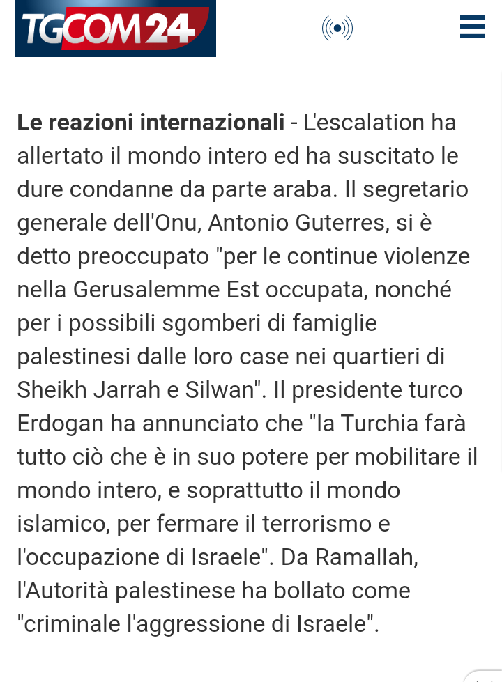 Dopo decenni di intemperanze mi pare chiaro che il popolo ebraico abbia abusato della propria posizione in questo territorio, mentre il popolo palestinese si è dimostrato incapace di portare avanti una convivenza civile. L'intera zona va messa sotto ammini