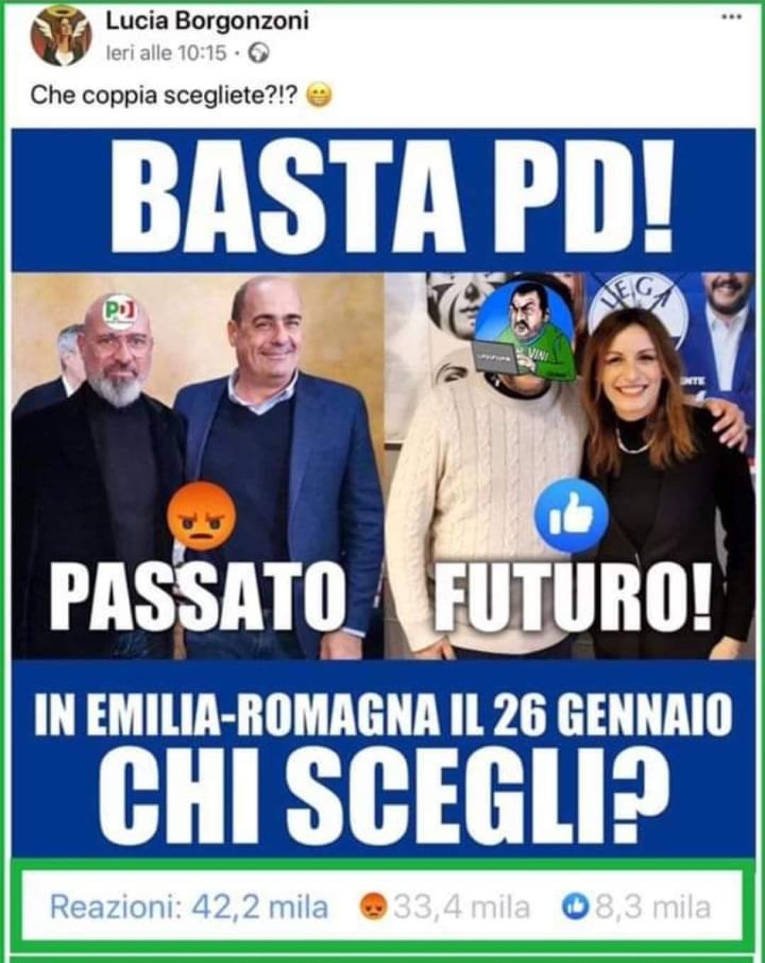 Grande Lucia Borgonzoni che perde in un sondaggio creato da lei stessa ahahaha