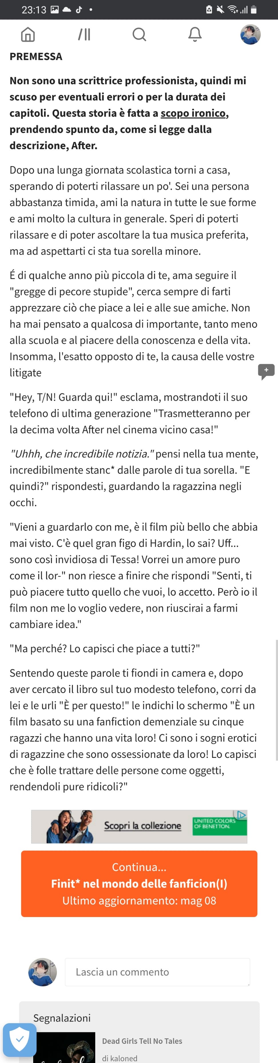 Mi son trovata su wattpad questo. Lo continuo?