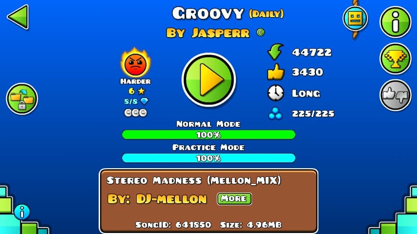 Groovy 100%; By Jasperr; (Difficoltà: Harder 6?); (Grado: Epic)