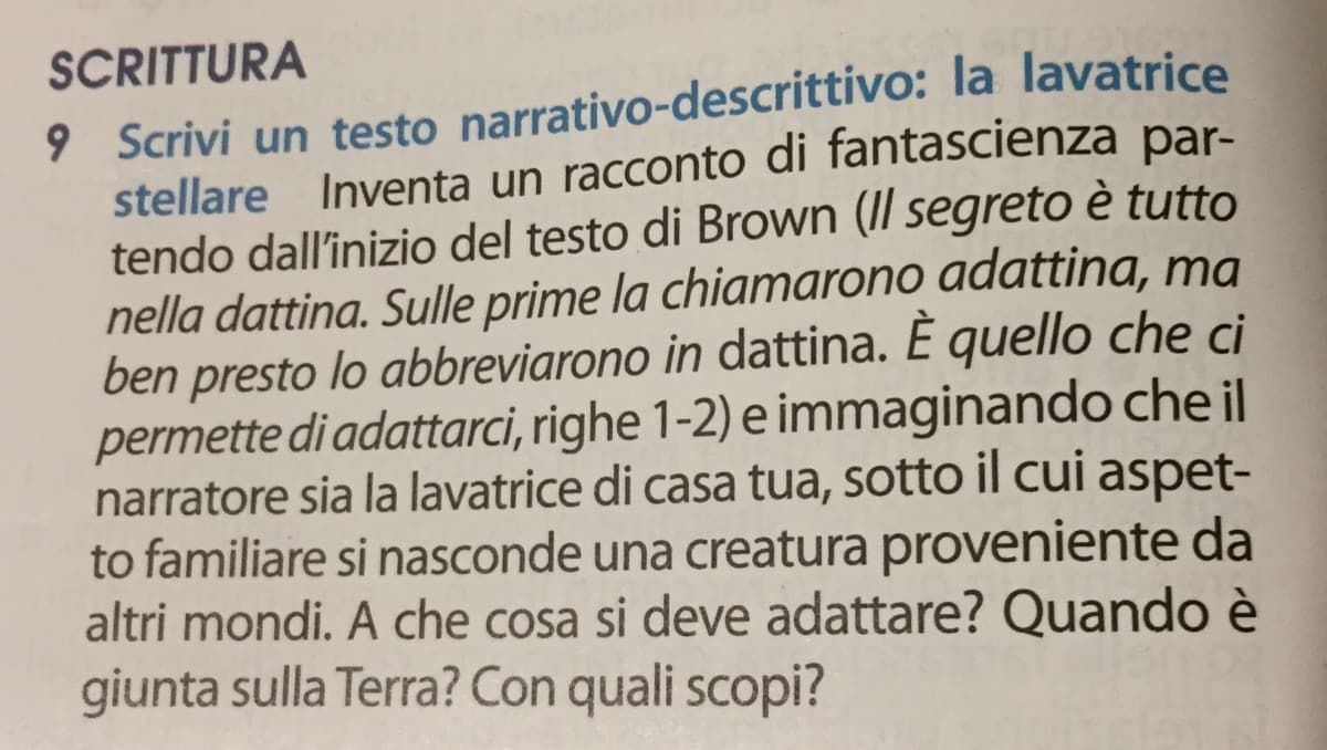 Esigo le stesse droghe di chi ha idealizzato questo esercizio, ed anche delle idee dato che devo farlo per domani ed è da un’ora che sono qui ed ho scritto cinque righi, per favore