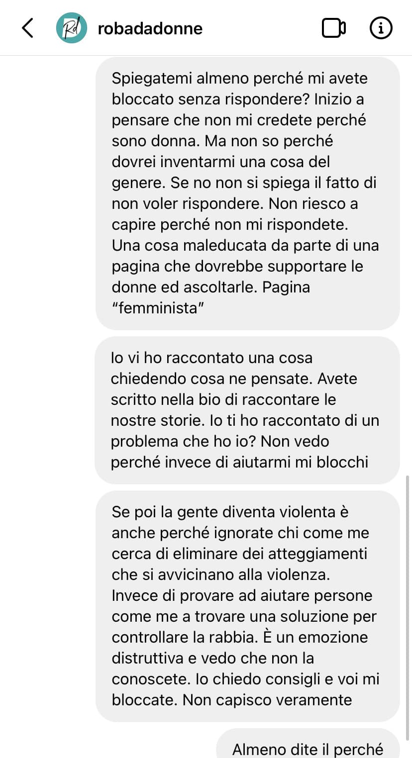 Pagina “femminista”. Ho chiesto un consiglio su come controllare la mia rabbia e mi hanno bloccato